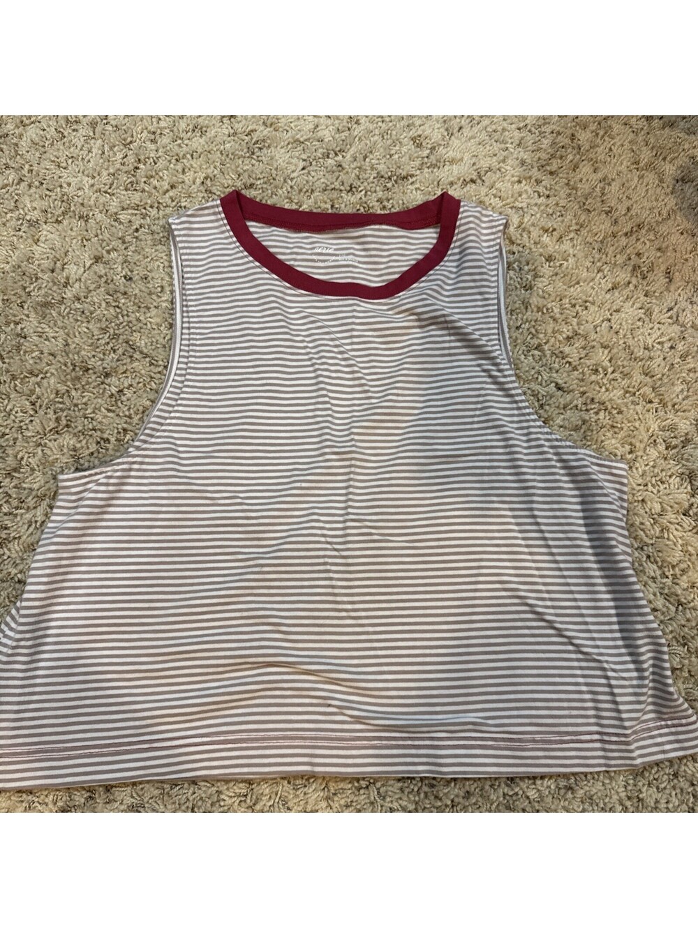 Womens Offline By Aerie Cropped Tank Top Ribbed Striped Brown White Size L